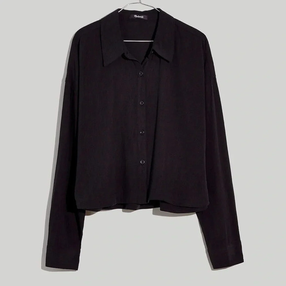 New Madewell Lusterweave Hartfield Crop Shirt Black Size XS - Picture 2 of 9